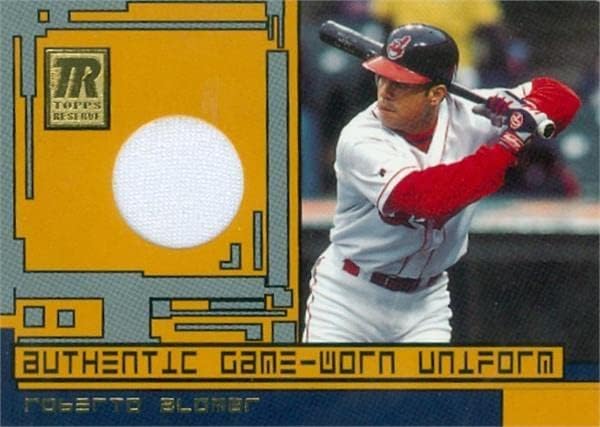 Roberto Alomar játékos kopott jersey-i javítás baseball kártya (Cleveland indians) 2001 Topps Tartalék